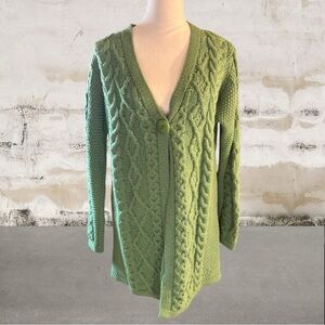 Aran Crafts NWT Women's Green Cable Knit 100% Merino Wool Sweater Size Large
